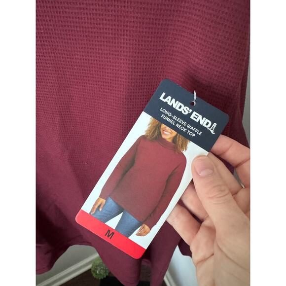 Lands End Womens Long Sleeve Waffle Funnel Neck Top Maroon - Picture 4 of 5